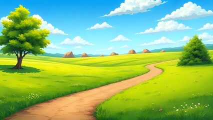 summer landscape with green grass and blue sky