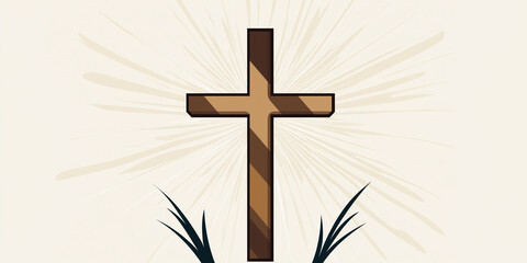 Christian cross with sunburst and grass illustrating faith and resurrection