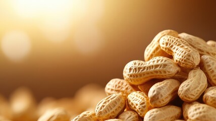 Close-up of peanuts in shells with warm lighting