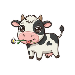 Adorable Cartoon Cow with Daisy Flower Illustration