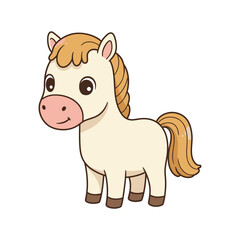 Adorable Cartoon Pony Illustration Cute White Horse with Golden Mane and Tail