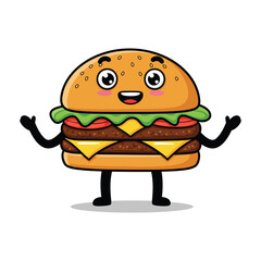 Cute Cartoon Double Cheeseburger Character Illustration