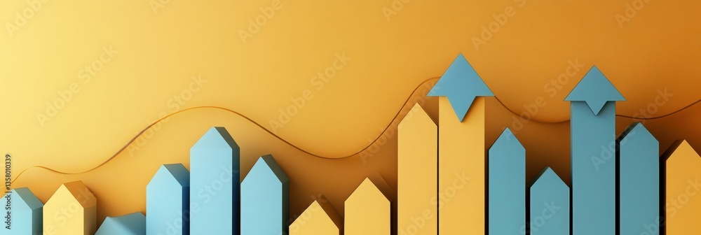 Leinwandbilder modern business growth represented through layered bar charts and upward arrows in gold and blue aga