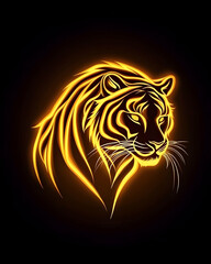 Fototapeta premium Glowing tiger head silhouette on dark background