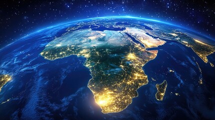 Fototapeta premium Earth At Night Showing Africa And Surrounding Regions