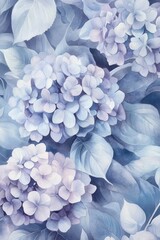 Obraz premium Hydrangea Symphony: A close-up, aesthetic image showcases the ethereal beauty of hydrangeas. Their delicate, soft petals and vibrant blue hues come to life.