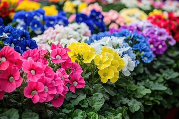 Vibrant rows of colorful flowers in full bloom