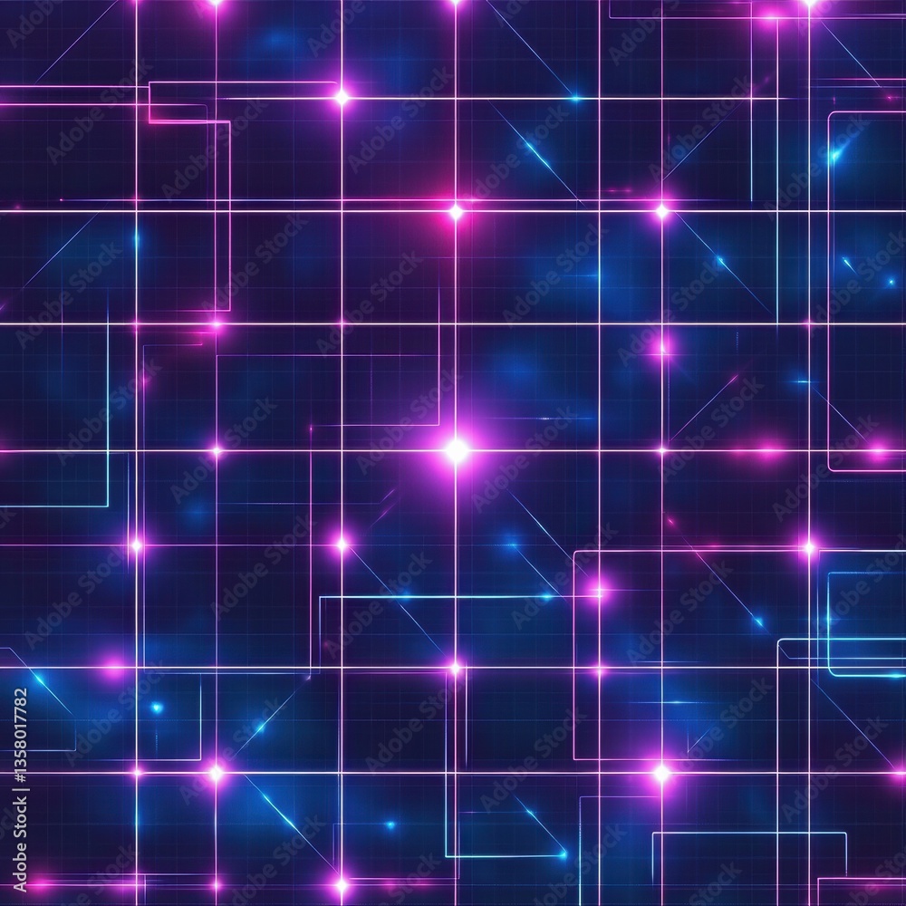 Leinwandbilder seamless cyberpunk neon pattern with glowing grid lines in deep blue and purple hues for a futuristi