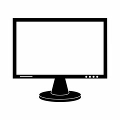 Simple Black and White Computer Monitor Icon, Vector Image
