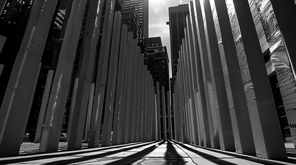 Fototapeta premium Vertical structures and shadows create a striking urban landscape