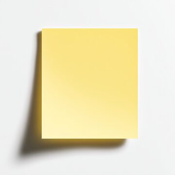 Yellow square shape sticky note. Single yellow sticky note. Office memo paper on neutral background. Minimalist reminder concept.