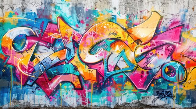 Fototapeta Abstract graffiti paintings vibrant colors texture on the concrete wall background