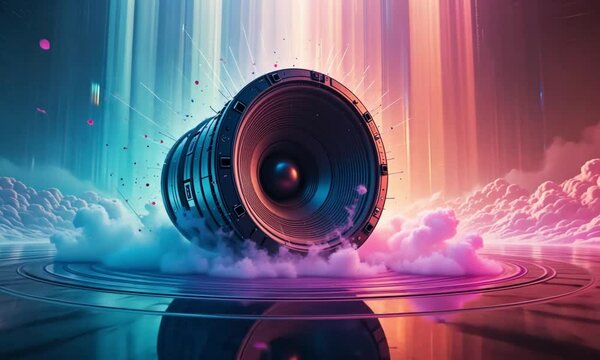 Massive Speaker with Sound Waves and Colorful Energy