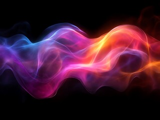 Colorful abstract flowing smoke in waves against a black background