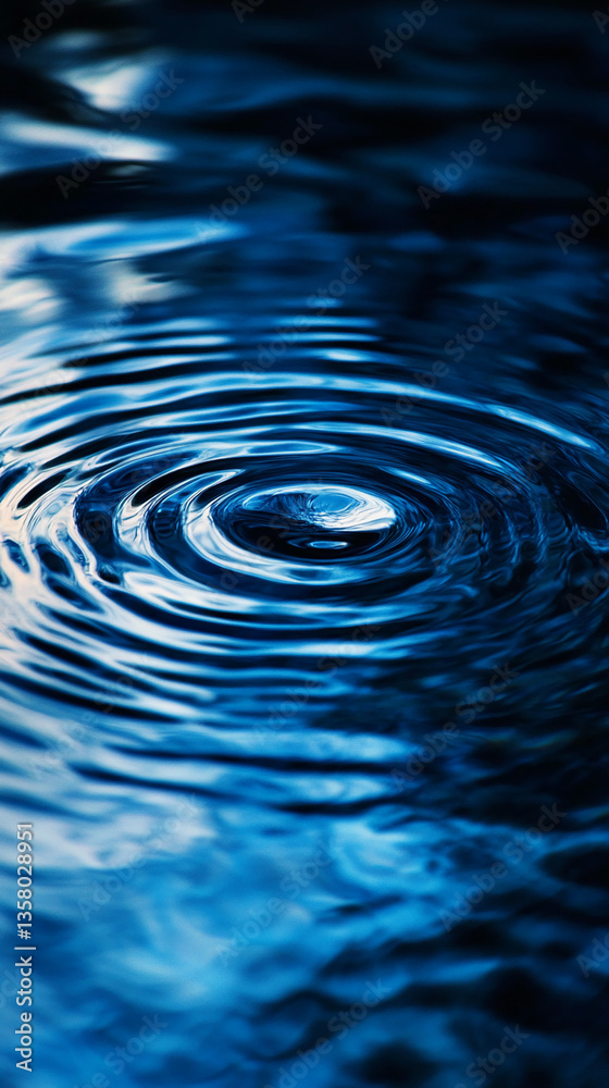 Aufkleber close-up of concentric ripples on dark blue water surface, showing smooth texture and calming effect