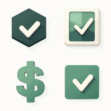 Gr&uuml;ne Icons, H&auml;kchen, Dollarzeichen, Best&auml;tigung

