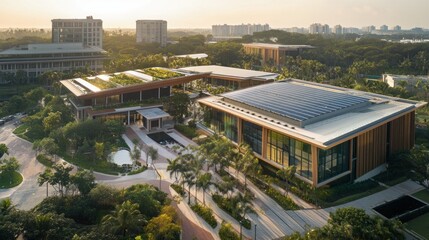 Obraz premium Modern Green Building Complex With Solar Panels