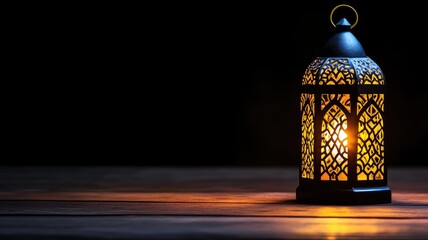 Ornate lantern with intricate patterns glowing on dark background, symbolizing festival of lights