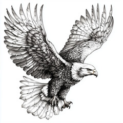 Majestic Eagle in Flight with Outstretched Wings, Intricate Feather Details, and Bold Outlines