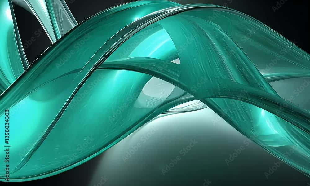 Wall mural mesmerizing abstract flowing curves in teal tones against a deep black background conveying dynamic 