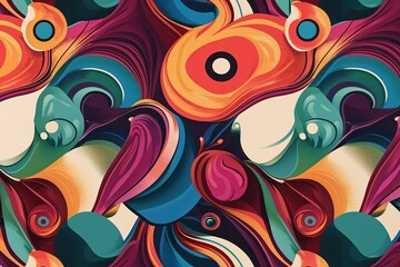Fototapeta premium Vibrant Vintage Animation Prints with Jewel Tones and Geometric Patterns