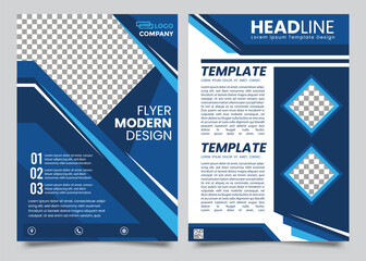 Profesional Business Flyer for Corporate in A4 size. annual report, modern brochure with blue background, vector illustration