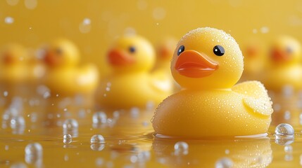 Rubber Duck Floating in Water with Bubbles