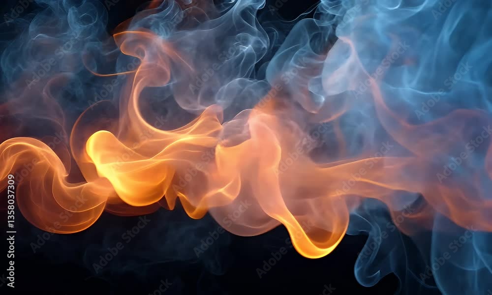 Wall mural dynamic abstract composition of colorful fire and smoke flowing together in a dark atmosphere creati