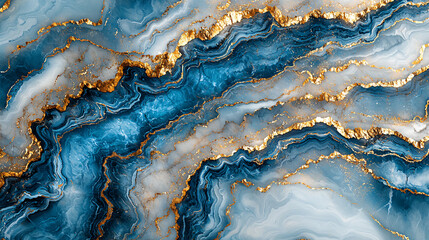 Fototapeta premium blue marble texture with gold veins, abstract mineral pattern background, decorative stone surface for design, luxury crystal detail with natural layers and polished geology effect
