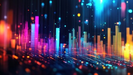 Fototapeta premium Abstract Colorful Cityscape at Night with Neon Lights and Data Flow