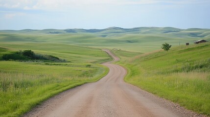 Fototapeta premium Winding Dirt Road Through Rolling Green Hills