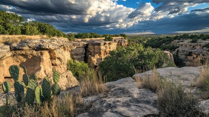 Fototapeta premium Dramatic Clouds Over Canyon And Desert Landscape