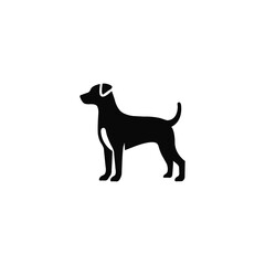 Black Silhouette of a Dog Standing with Alert Posture. Silhouette of a black dog.