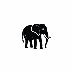 Elegant Black Elephant Silhouette with Raised Trunk on White Background. Silhouette of a elephant.