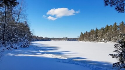 Frozen Lake Winter Wonderland Snowy Treescape