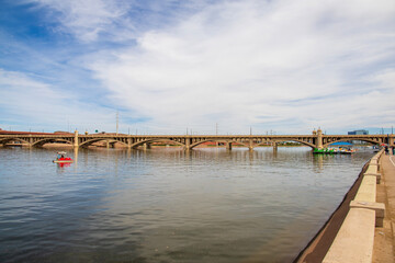 The Tempe Bridge over the Salt River at Tempe Beach Park in Tempe Arizona USA
