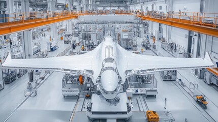 Airplane Assembly in Modern Manufacturing Facility