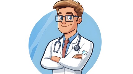 Fototapeta premium Professional Male Doctor Cartoon Emoji Icon with Stethoscope for Medical Concept