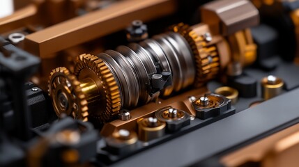 Naklejka premium Complex mechanical assembly featuring gears and precision engineering details