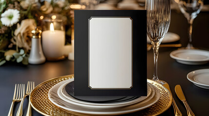 Blank menu card mockup for table setting or reservation at a luxurious wedding and special event invitation, catering services business card, buffet template or wedding planner label