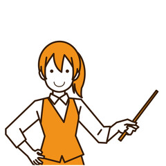 指示棒を持った女性社員（上半身）