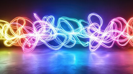 Vibrant, swirling light trails in various colors over dark background