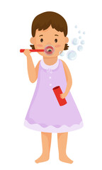 Vector illustration of a girl blowing soap bubbles with a wand, creating a playful and magical atmosphere.