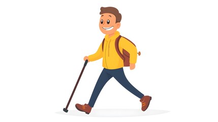 Illustration of a Cartoon Person Walking with Cane Emoji Vector Character