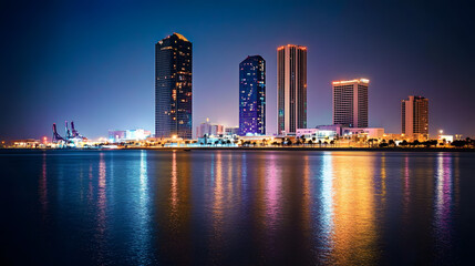 Obraz premium Corpus Christi City Skyline at Night in Texas - Cityscape