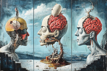 Surreal Minds, An Exploration of Consciousness and Deconstructed Anatomy in a Triptych Art
