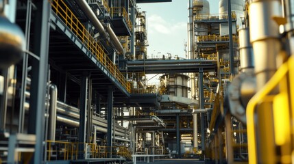 Fototapeta premium Industrial Complex with Metal Pipes and Catwalks