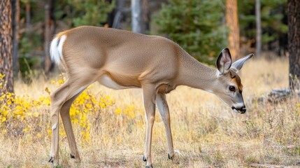 Fototapeta premium Young White Tailed Deer Grazing in Autumn Woods