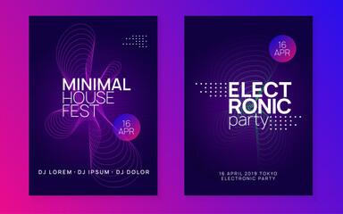 Fototapeta premium Sound Event. Blue Night Club Banner. Techno Background. Pink Dance Poster. Edm Festival Element. Electro Invite. Electronic Beat Illustration. Violet Sound Event