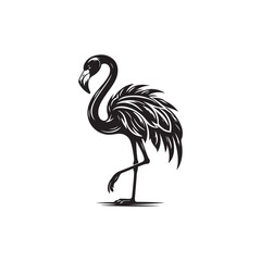 Black Color Flamingo Silhouette Vector Illustration, Solid White Background